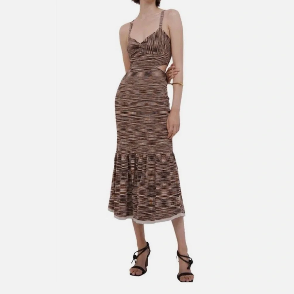 Johnathan Simkhai Chocolate Multi Shania Pleated Space Dye Maxi Dress NWT - Picture 5 of 7
